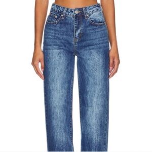 superdown High-Rise Straight Leg Jeans - Medium Blue Wash